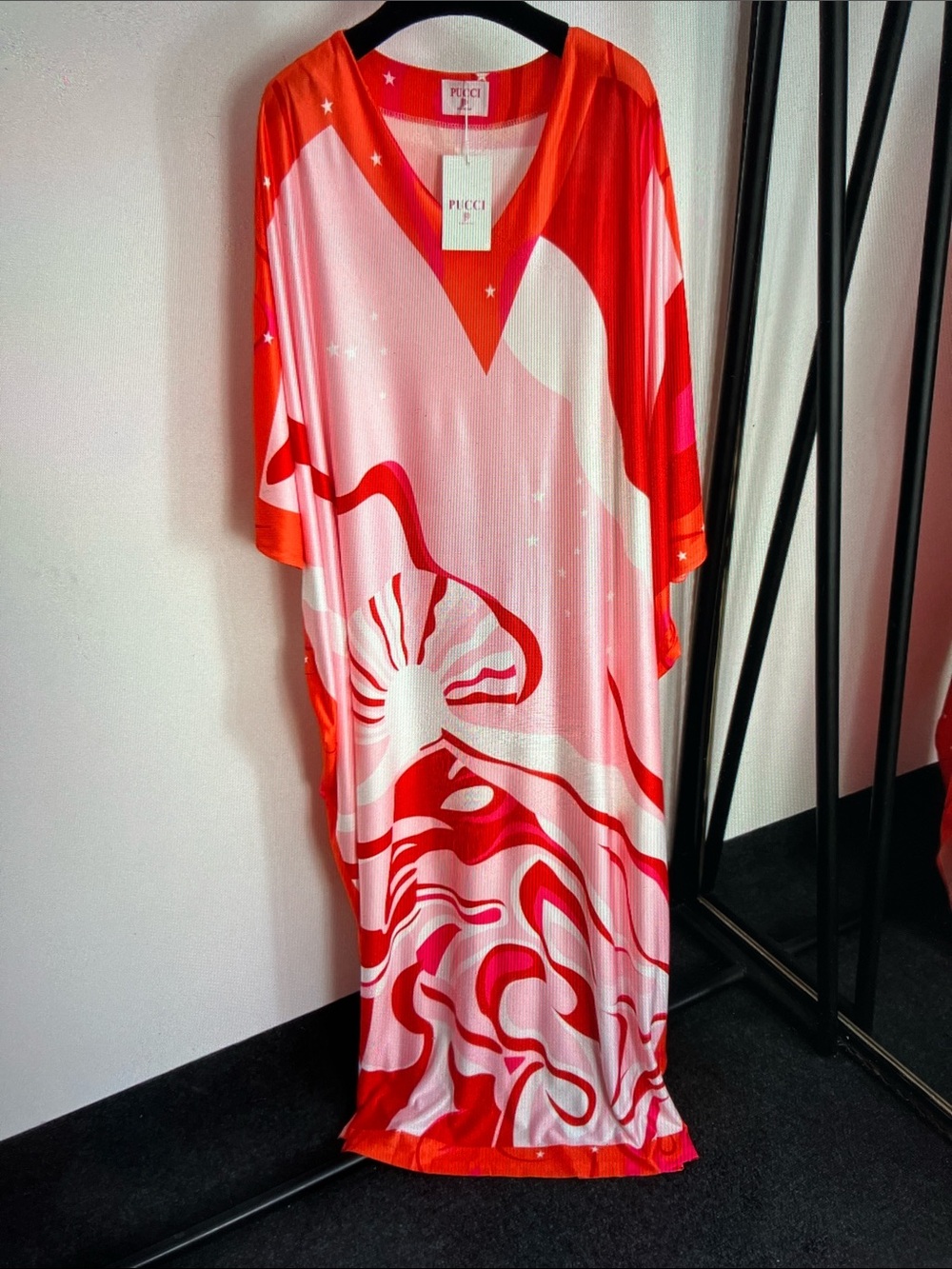 Emilio Pucci Pink and Red Abstract-Print Maxi Caftan
